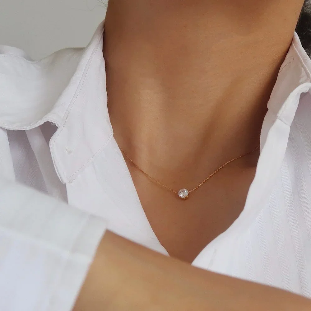 NEW Solitaire Diamond 18K Gold Plated Necklace